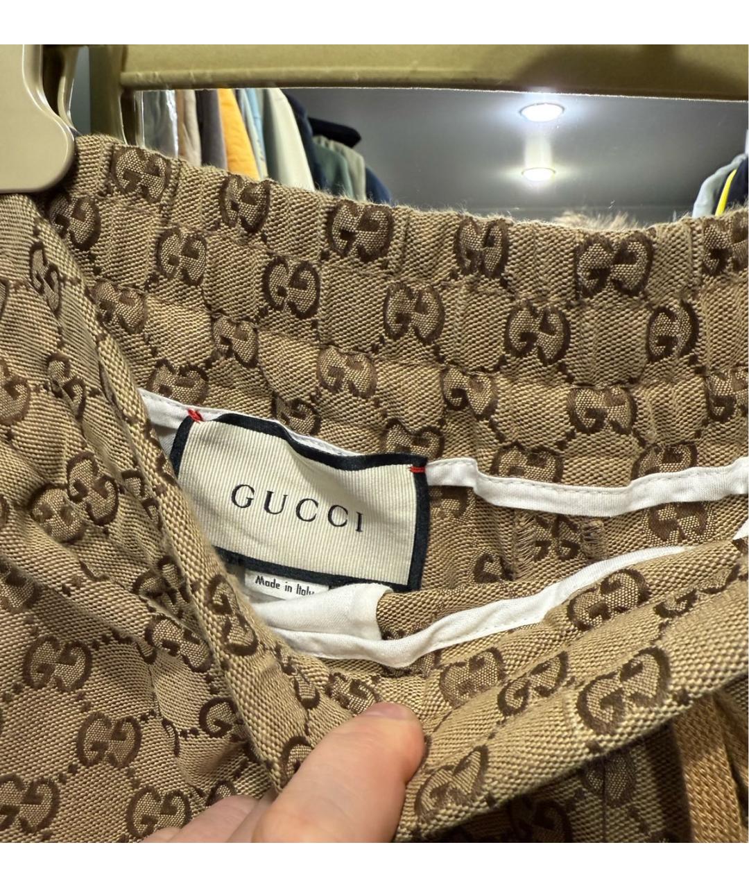 GUCCI Золотые повседневные брюки, фото 3