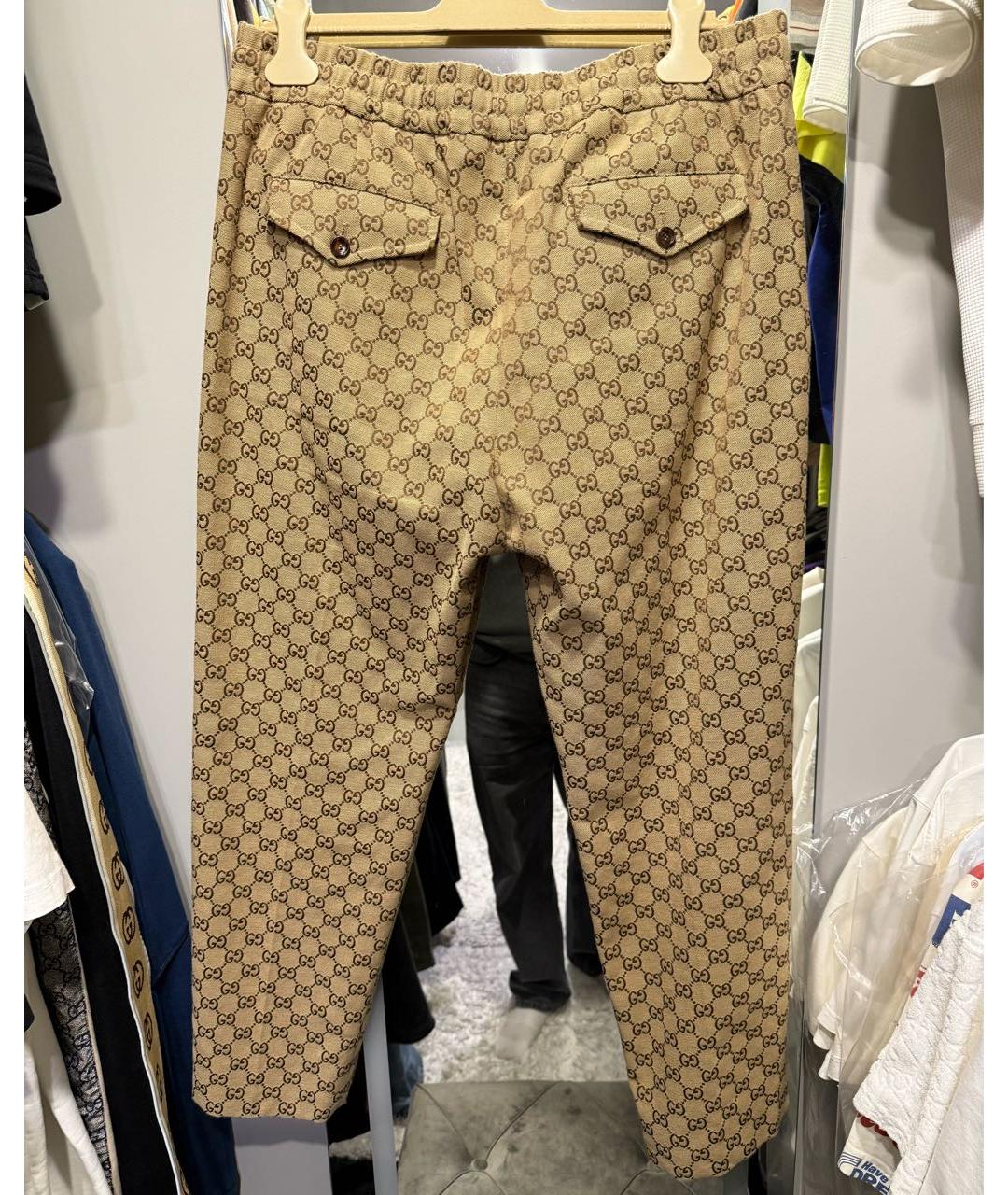 GUCCI Золотые повседневные брюки, фото 2