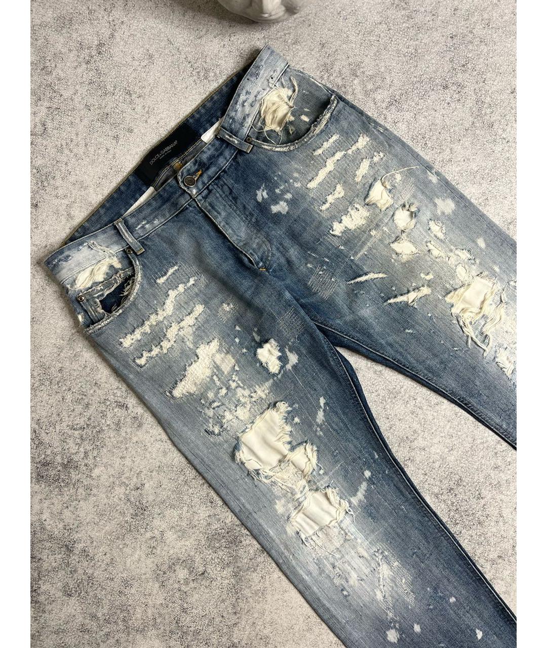 DOLCE&GABBANA Голубые хлопковые прямые джинсы, фото 4
