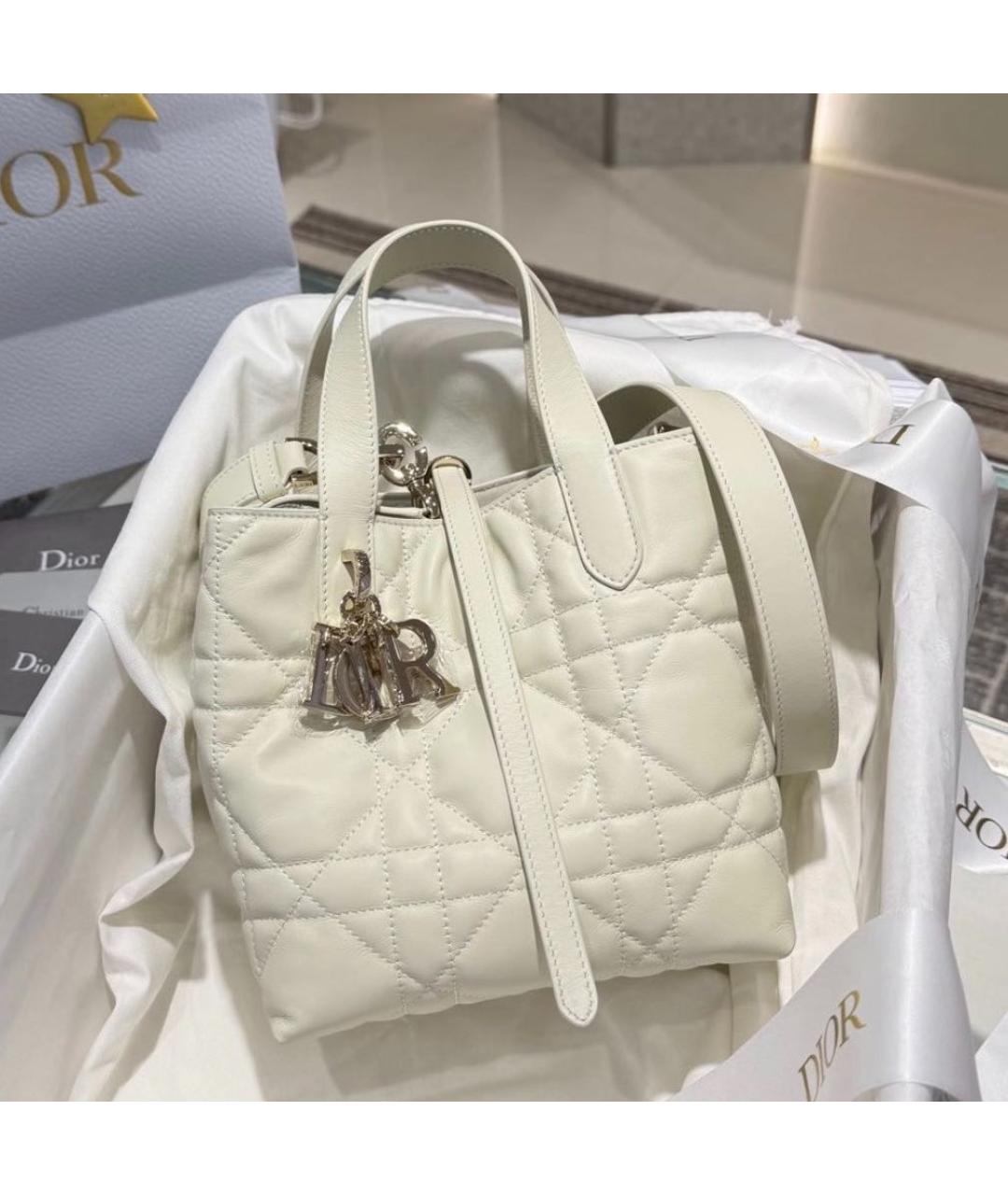 CHRISTIAN DIOR Белая кожаная сумка с короткими ручками, фото 3