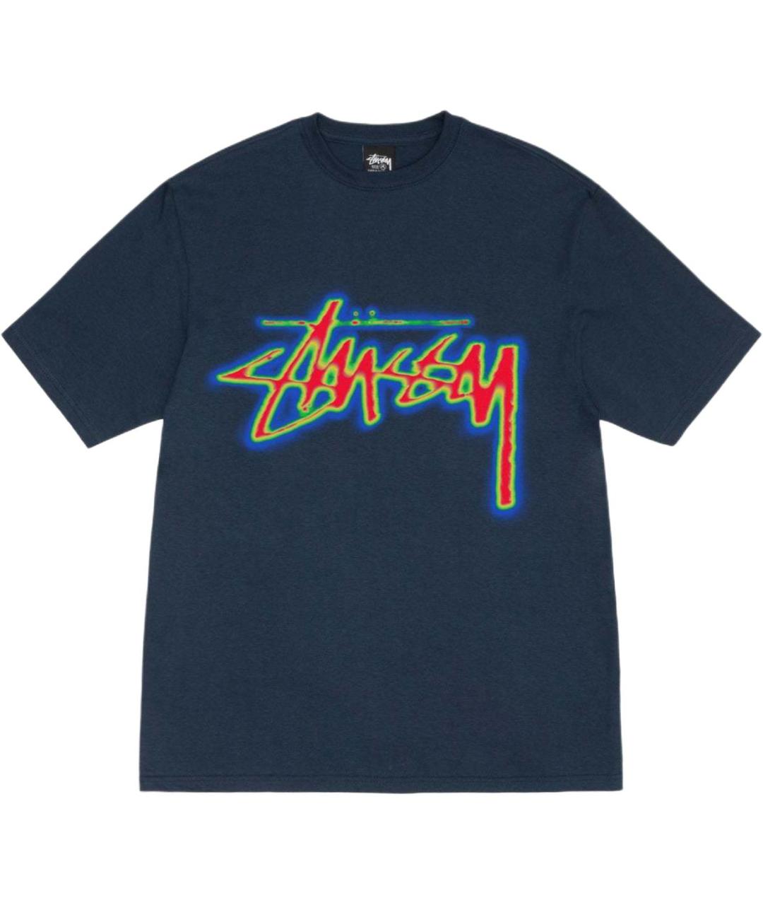 STUSSY Темно-синяя хлопковая футболка, фото 1