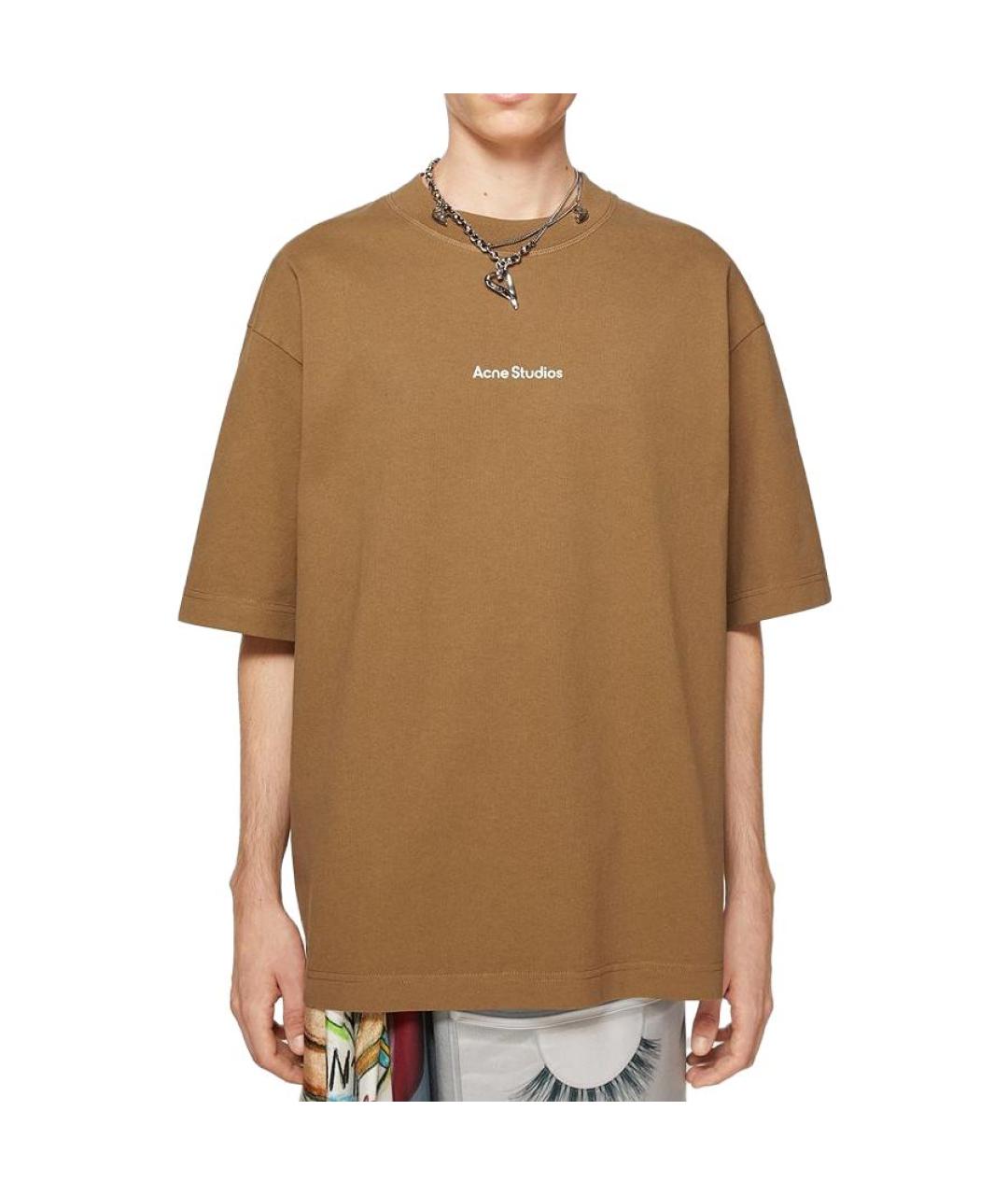 ACNE STUDIOS Коричневая хлопковая футболка, фото 2