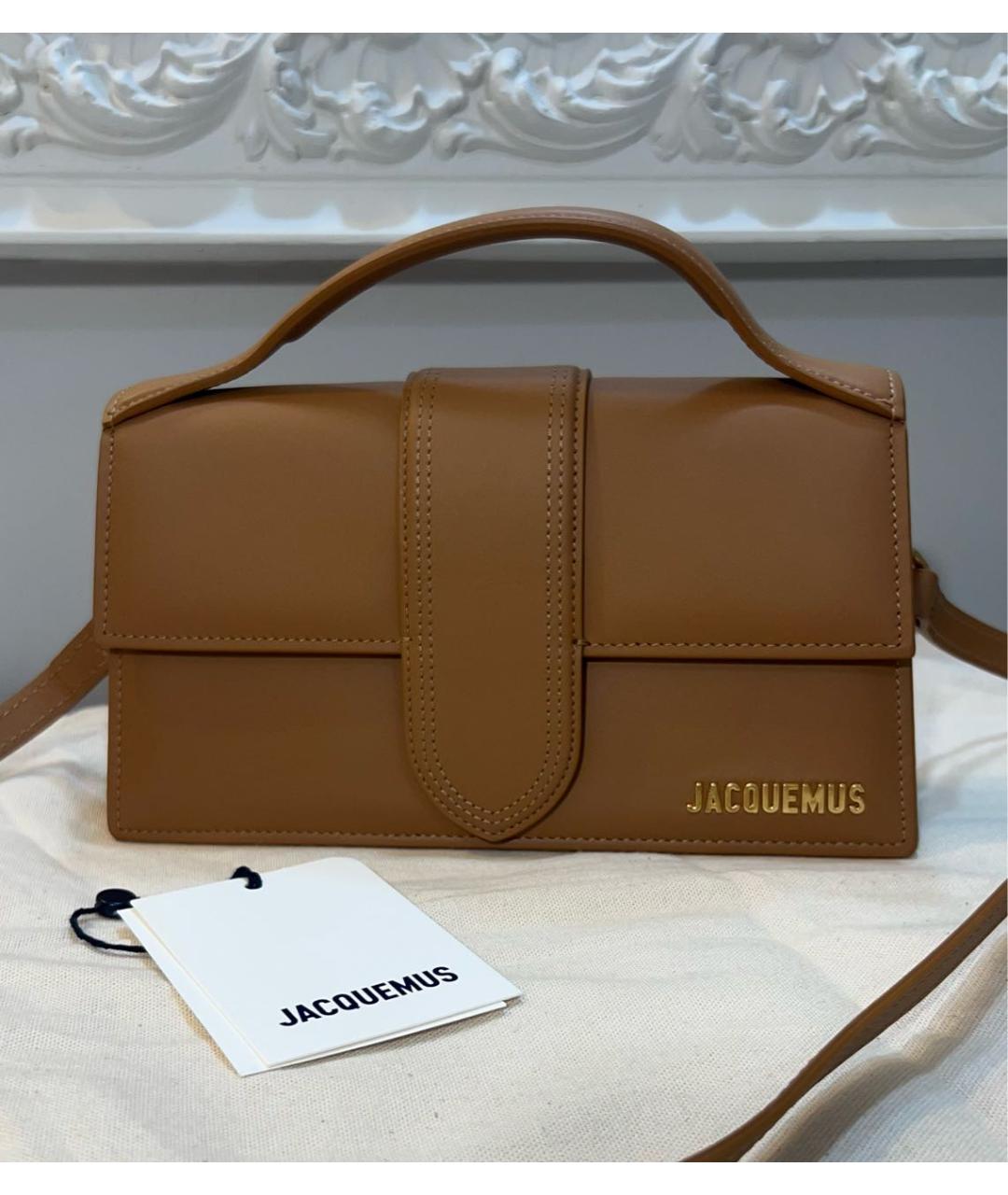 JACQUEMUS Коричневая кожаная сумка с короткими ручками, фото 2