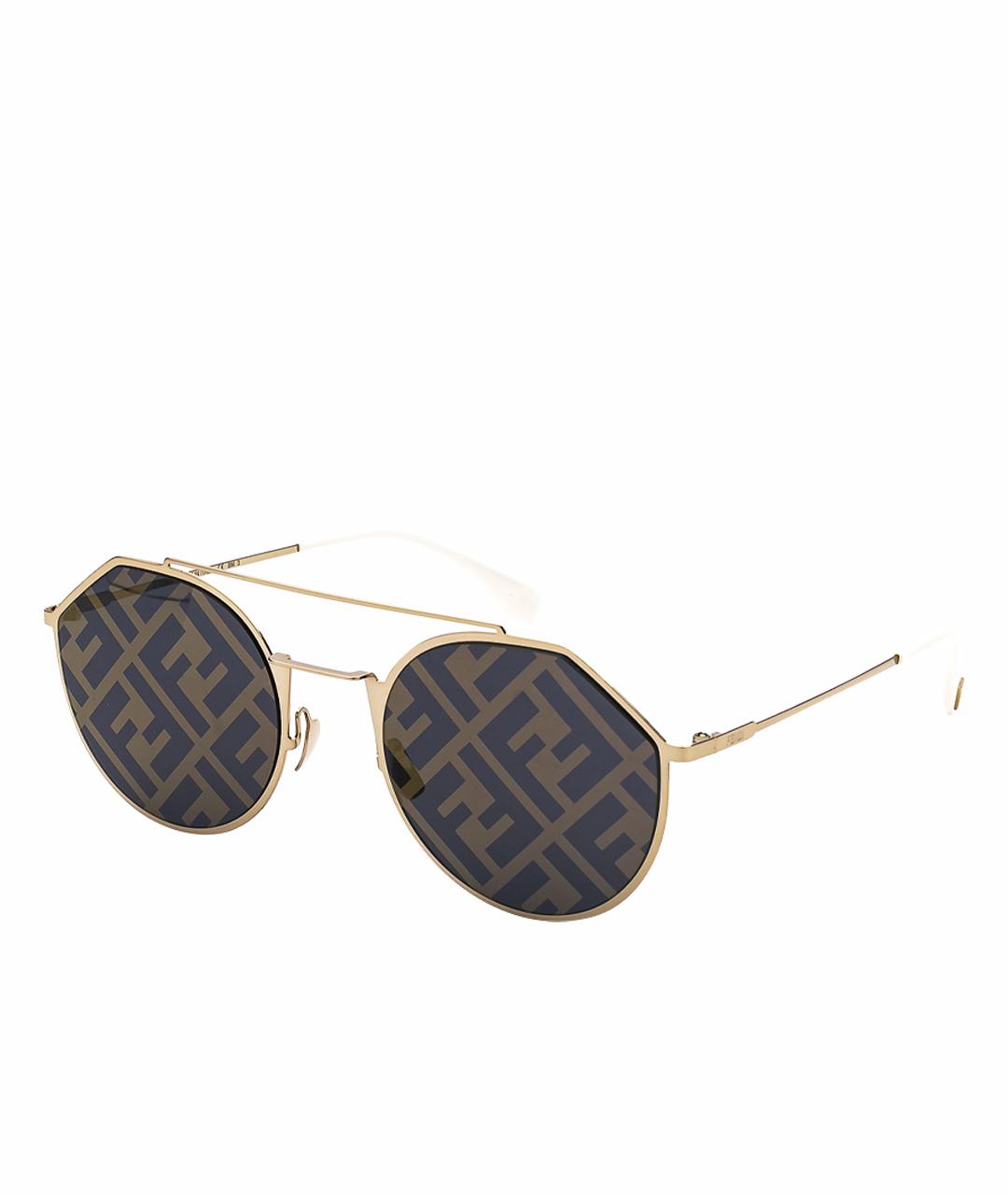 FENDI Золотые металлические солнцезащитные очки, фото 1