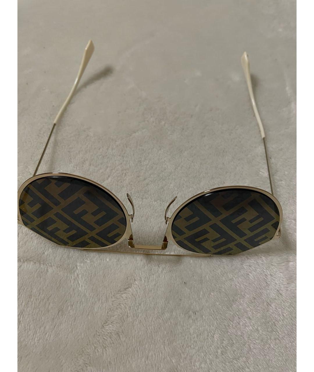 FENDI Золотые металлические солнцезащитные очки, фото 9