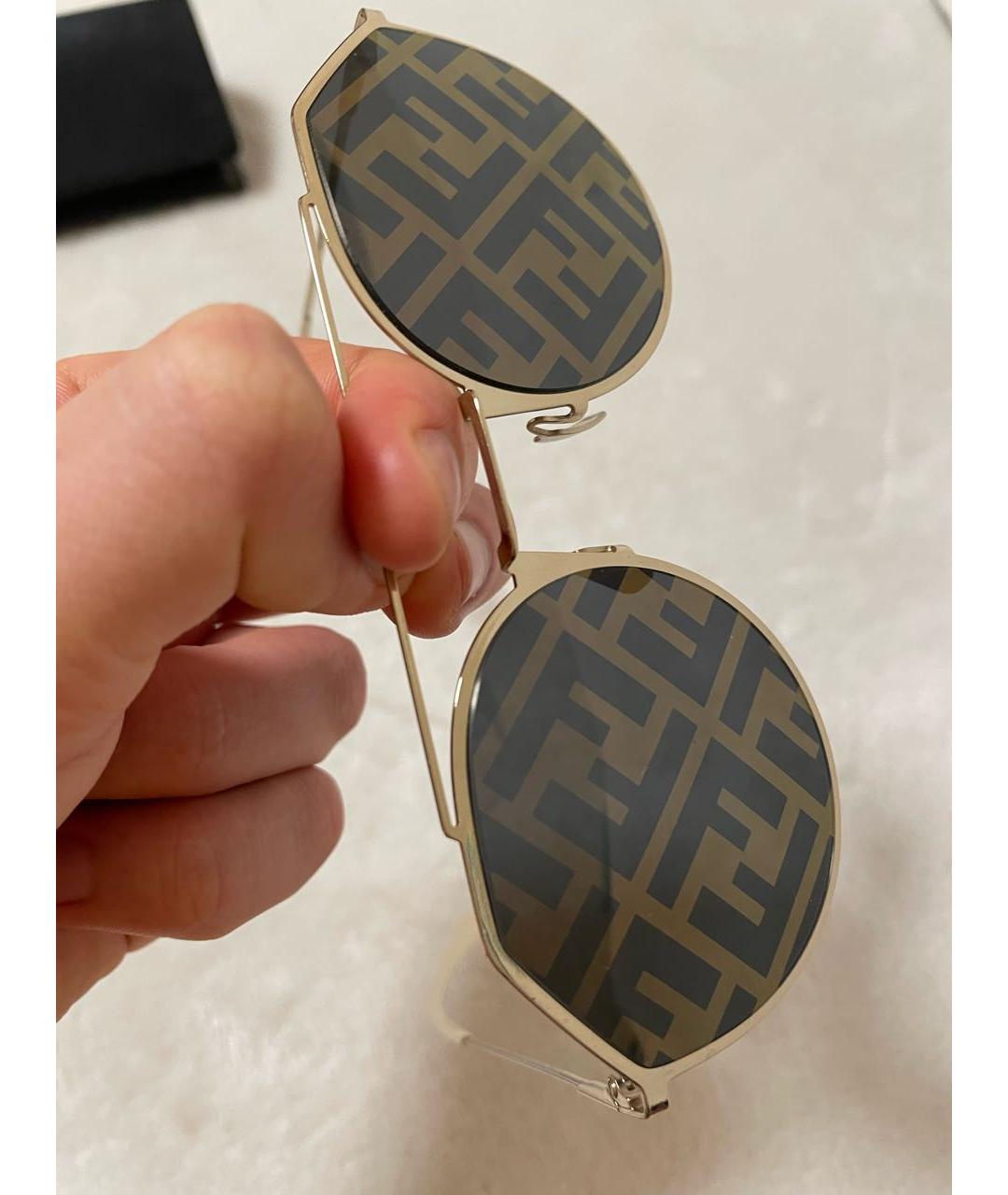 FENDI Золотые металлические солнцезащитные очки, фото 2