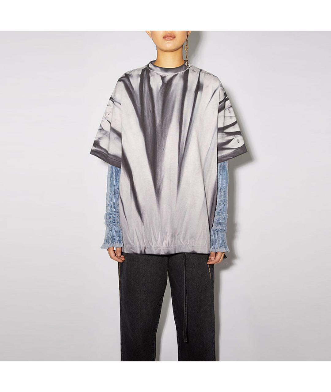 ACNE STUDIOS Серебряная хлопковая футболка, фото 2