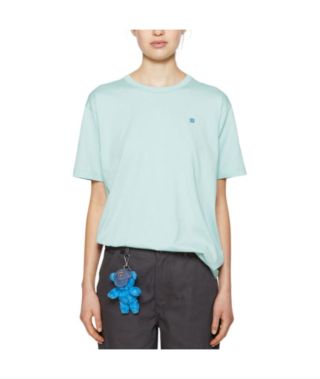 ACNE STUDIOS Бирюзовая хлопковая футболка, фото 2