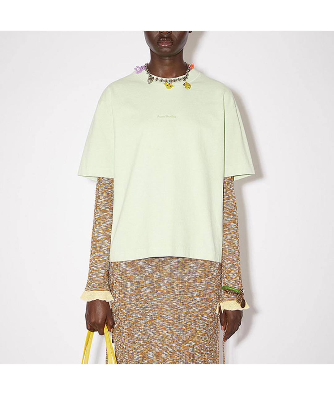 ACNE STUDIOS Салатовая хлопковая футболка, фото 2