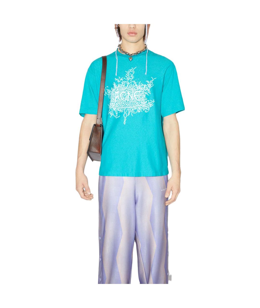 ACNE STUDIOS Бирюзовая хлопковая футболка, фото 2