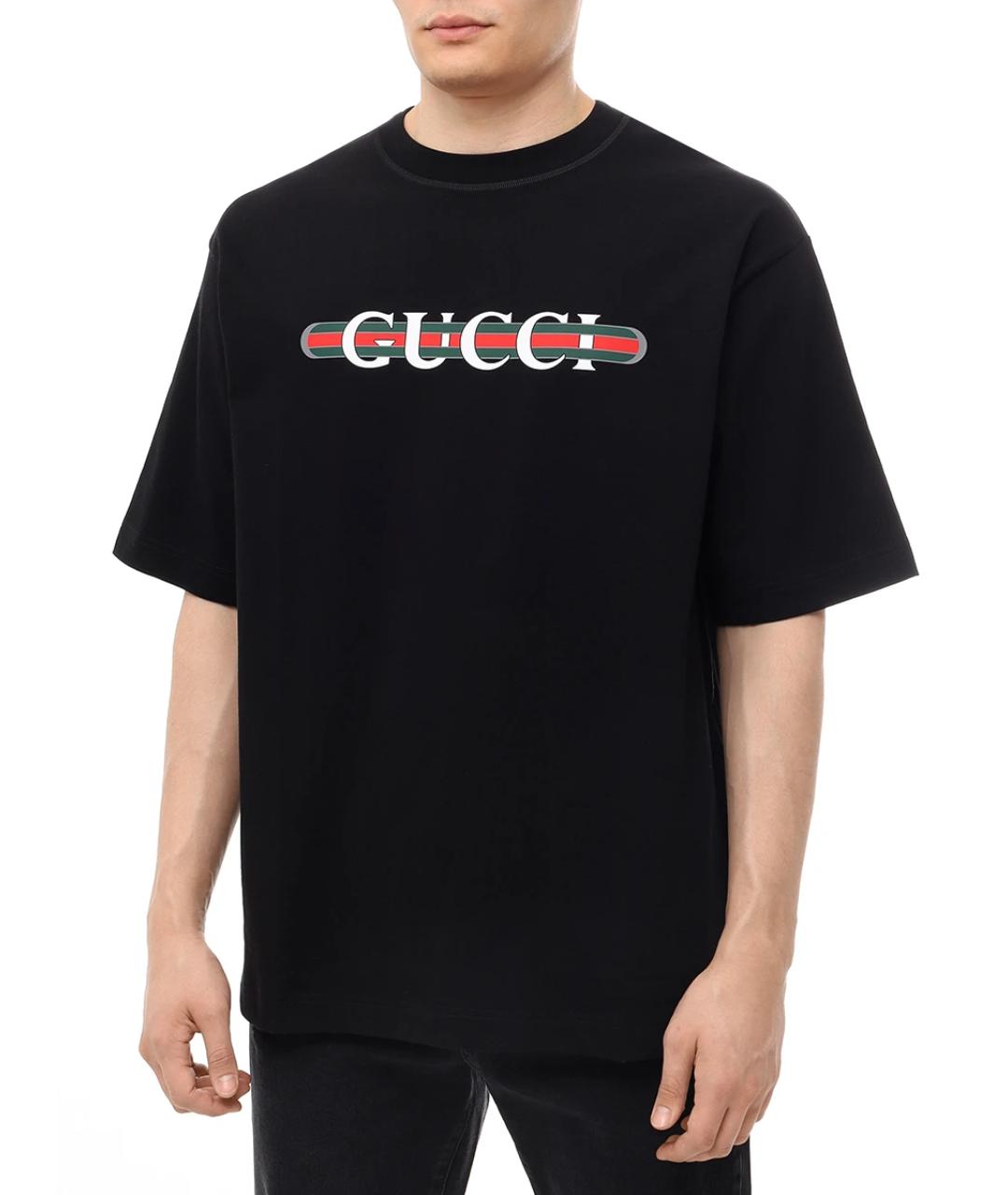 GUCCI Черная хлопковая футболка, фото 2