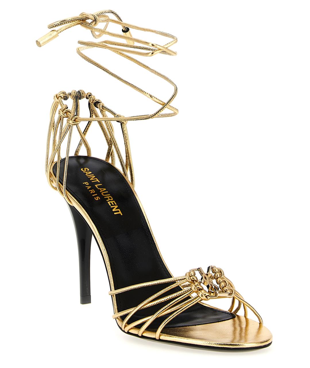 SAINT LAURENT Золотые кожаные босоножки, фото 2