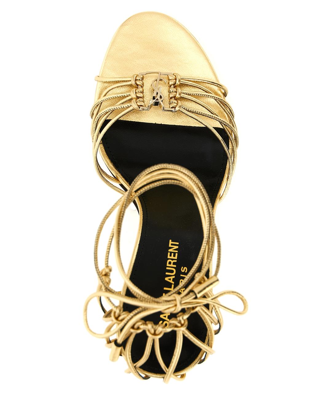 SAINT LAURENT Золотые кожаные босоножки, фото 4