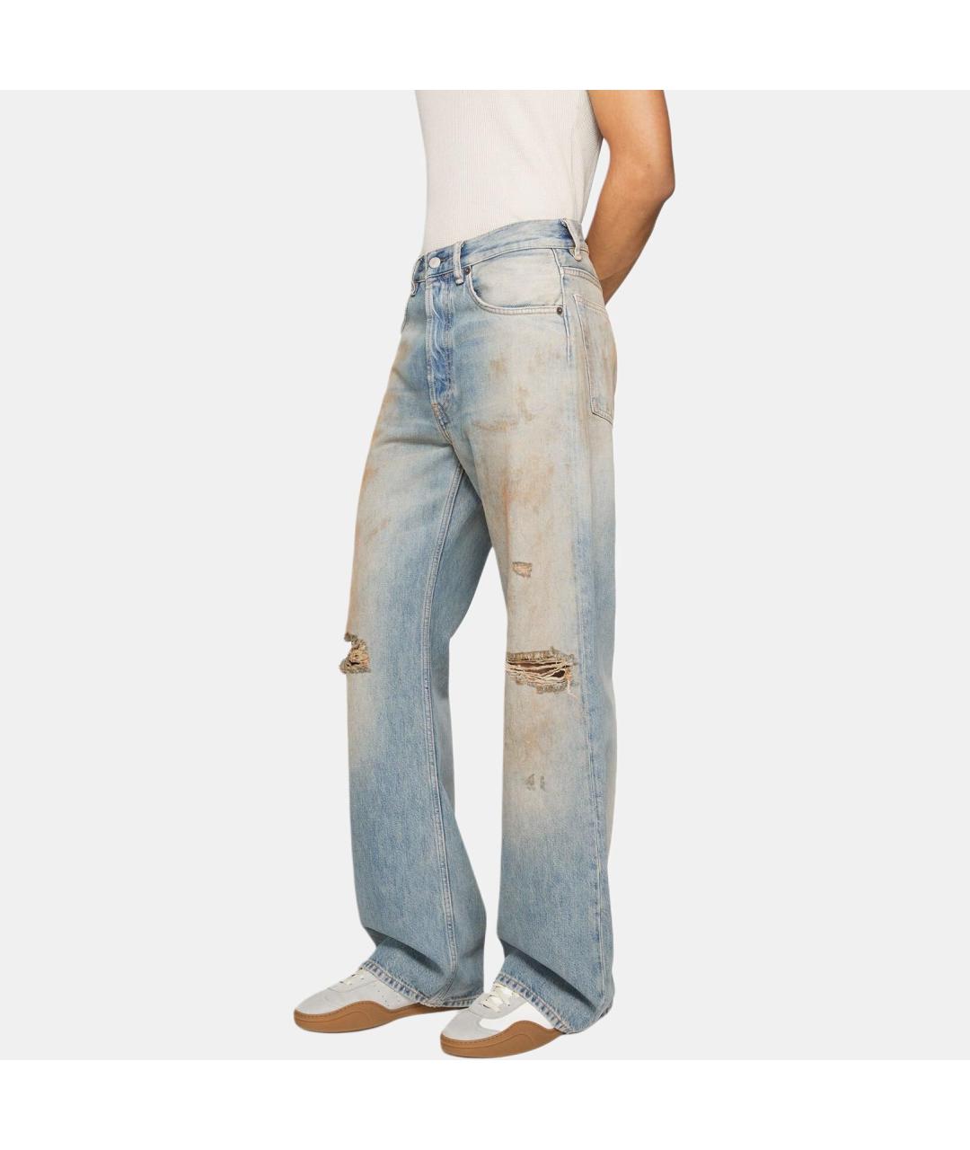 ACNE STUDIOS Голубые хлопковые прямые джинсы, фото 3