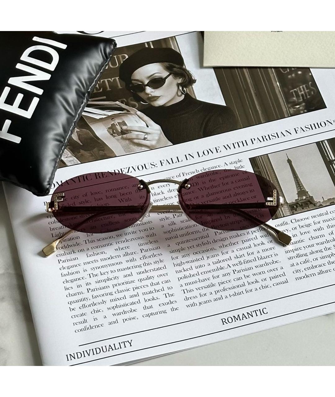 FENDI Золотые металлические солнцезащитные очки, фото 2
