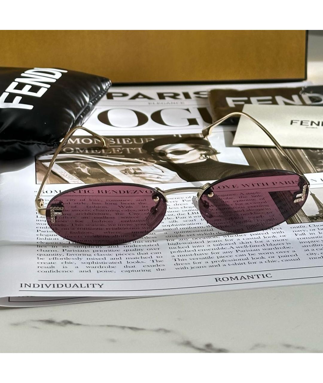 FENDI Золотые металлические солнцезащитные очки, фото 4