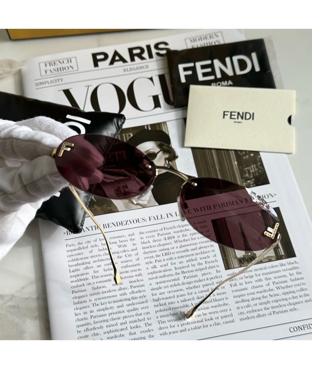 FENDI Золотые металлические солнцезащитные очки, фото 7