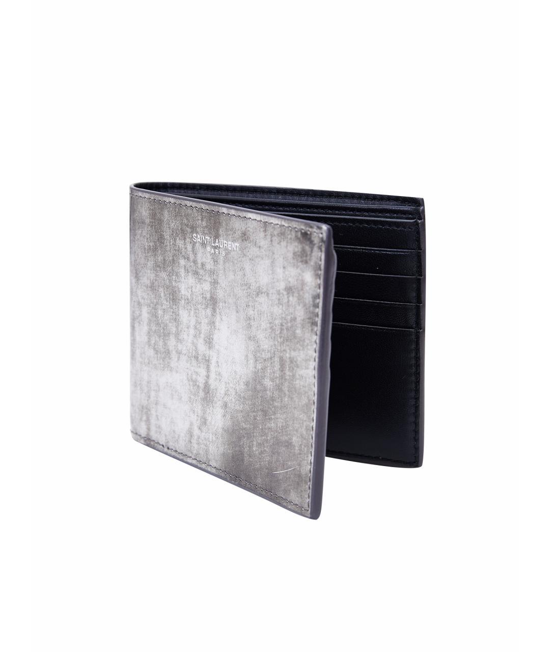 SAINT LAURENT Серый кожаный кошелек, фото 7
