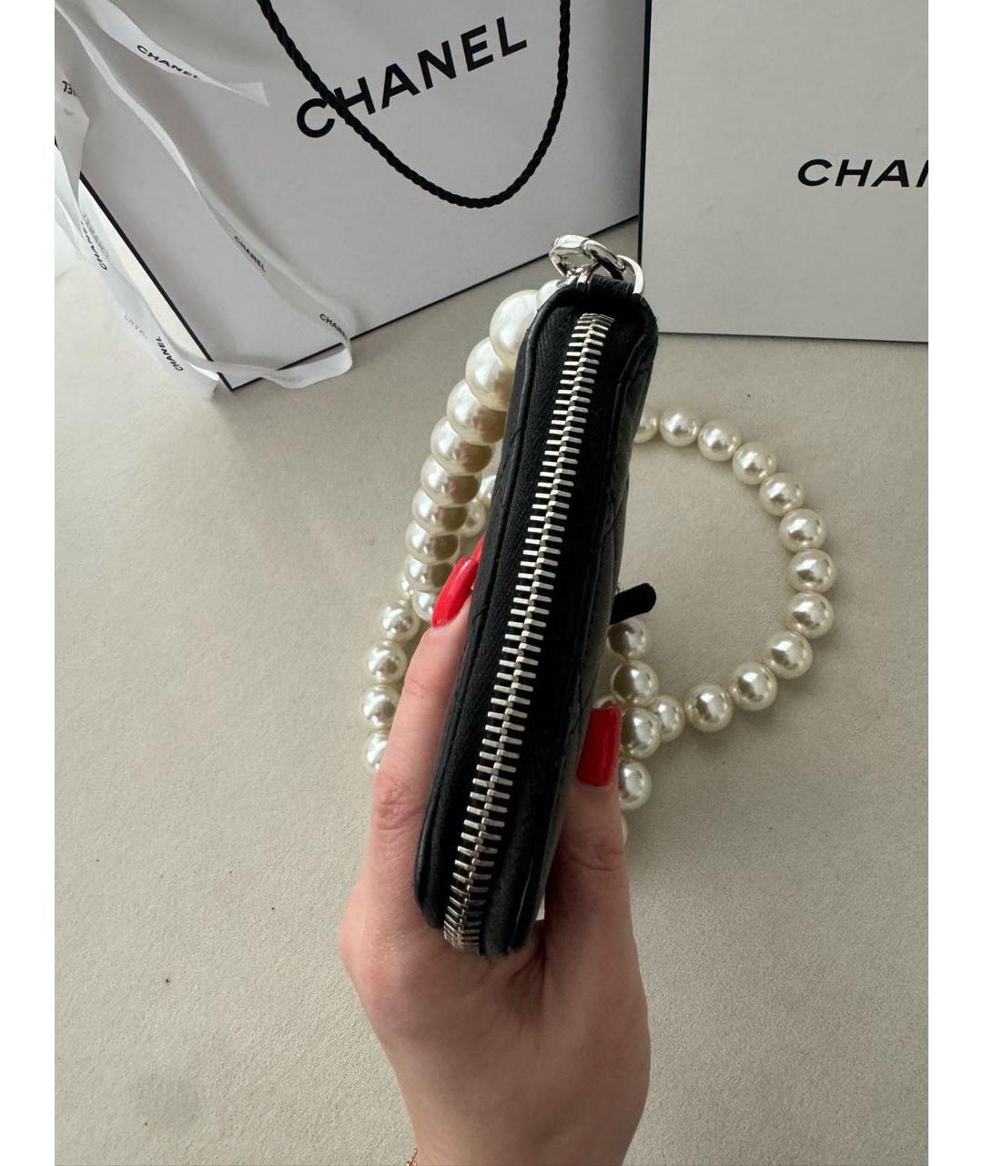 CHANEL Черный кожаный кошелек, фото 6