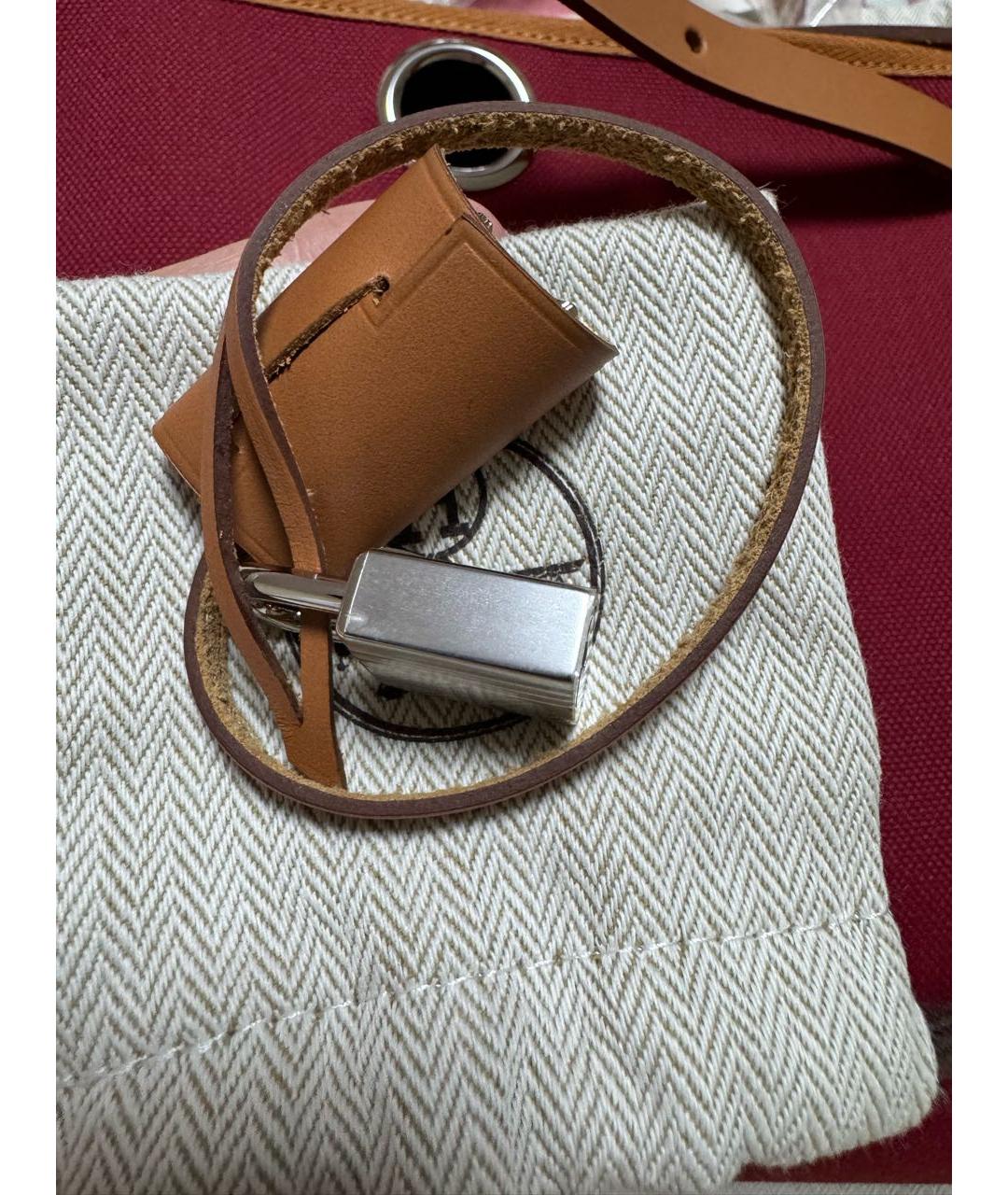 HERMES Бордовая тканевая сумка с короткими ручками, фото 5