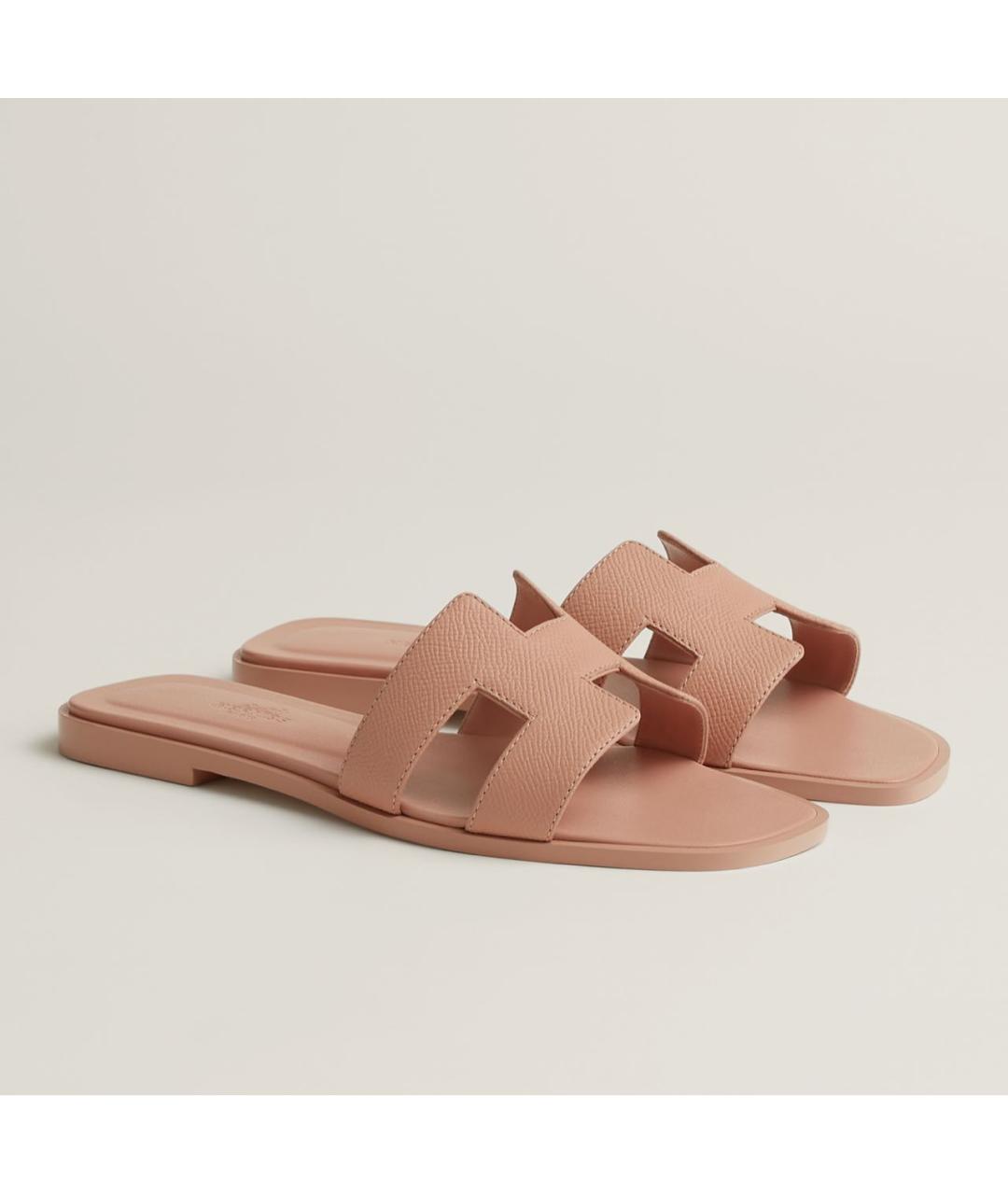 HERMES Розовые кожаные шлепанцы, фото 2