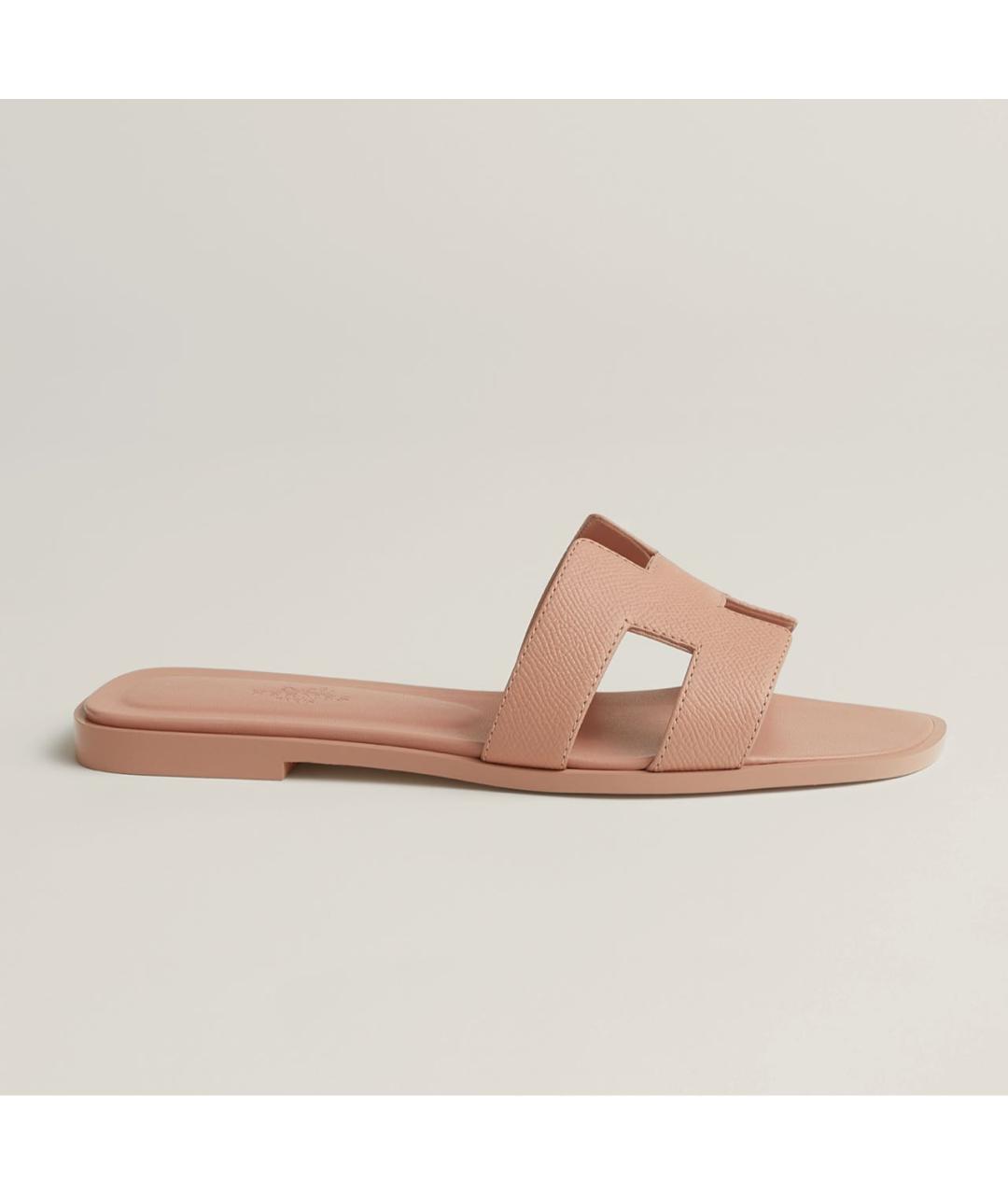 HERMES Розовые кожаные шлепанцы, фото 6