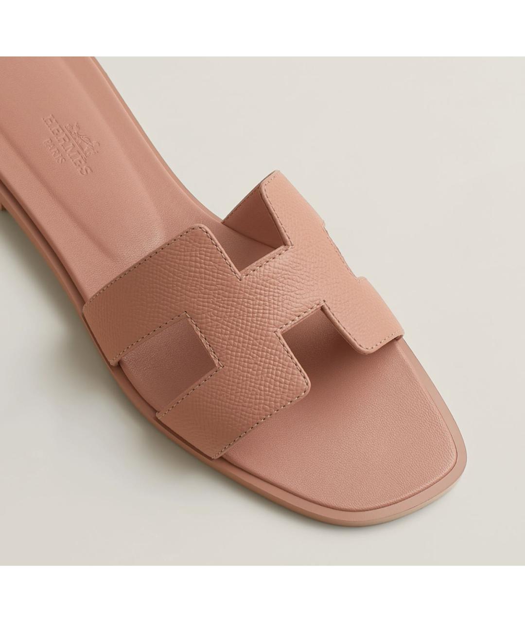 HERMES Розовые кожаные шлепанцы, фото 5