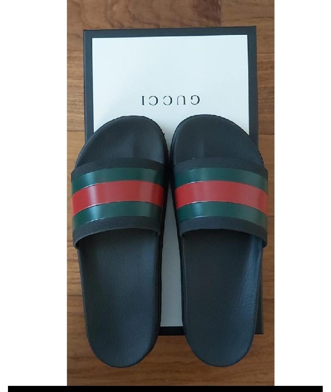 GUCCI Черные резиновые шлепанцы, фото 3