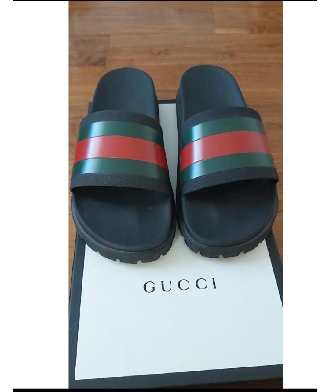 GUCCI Черные резиновые шлепанцы, фото 2