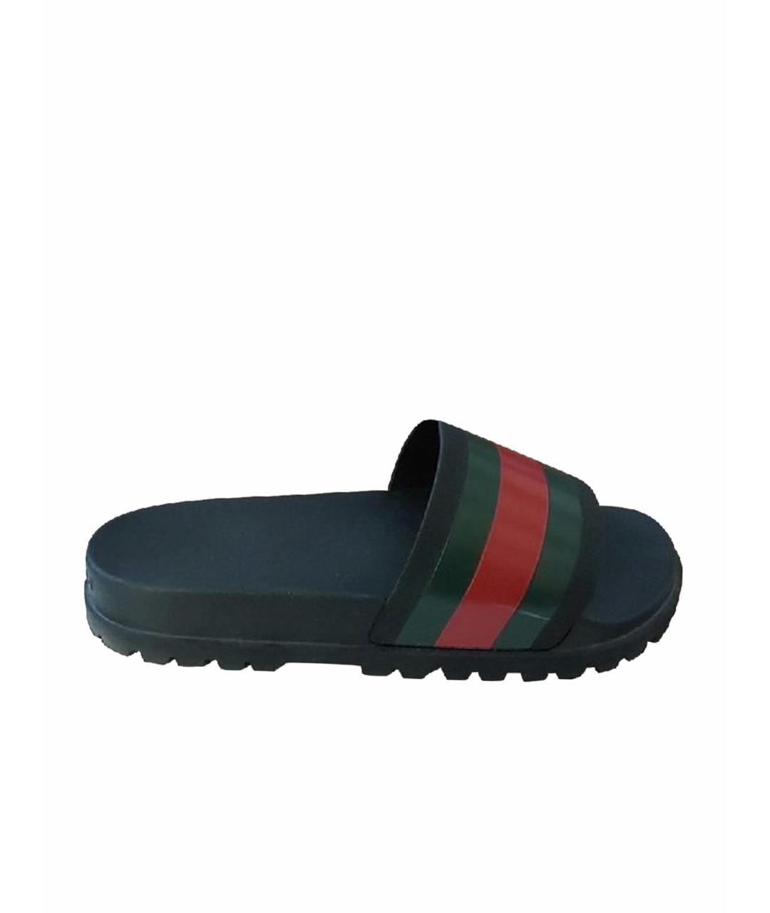 GUCCI Черные резиновые шлепанцы, фото 1