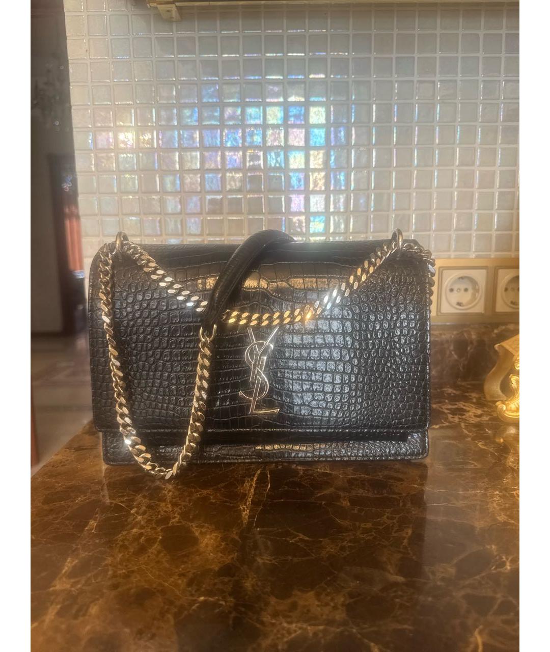 SAINT LAURENT Черная сумка через плечо из лакированной кожи, фото 8