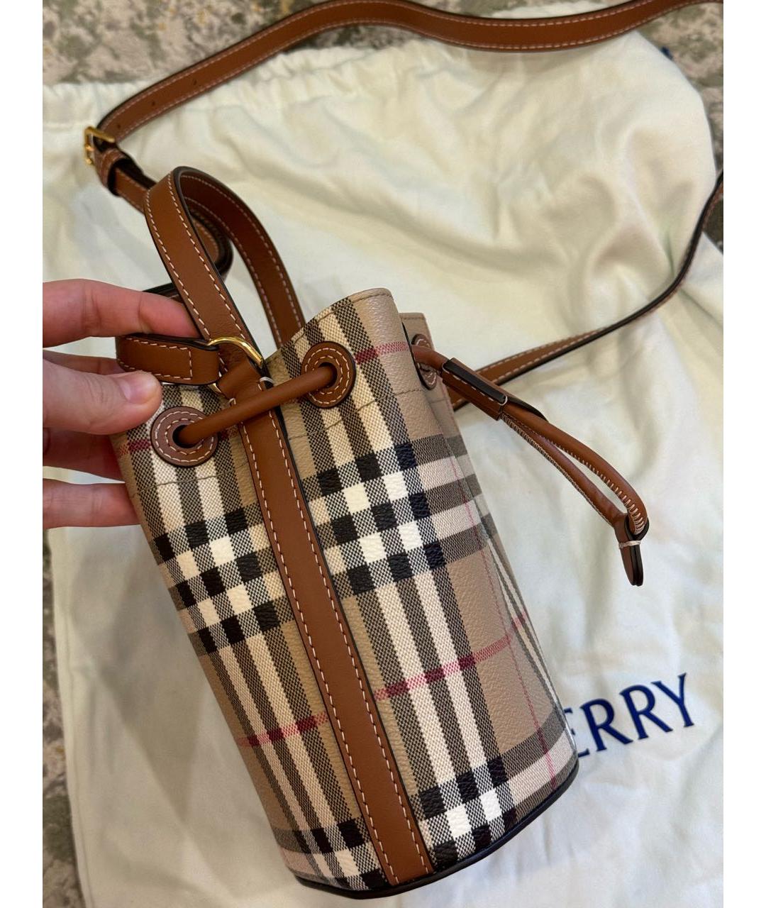 BURBERRY Бежевая кожаная сумка с короткими ручками, фото 3