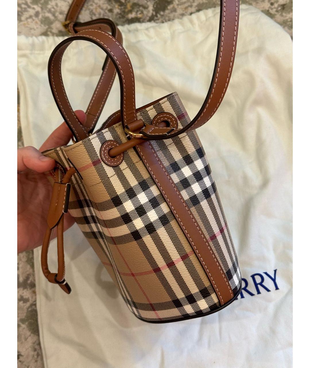 BURBERRY Бежевая кожаная сумка с короткими ручками, фото 5