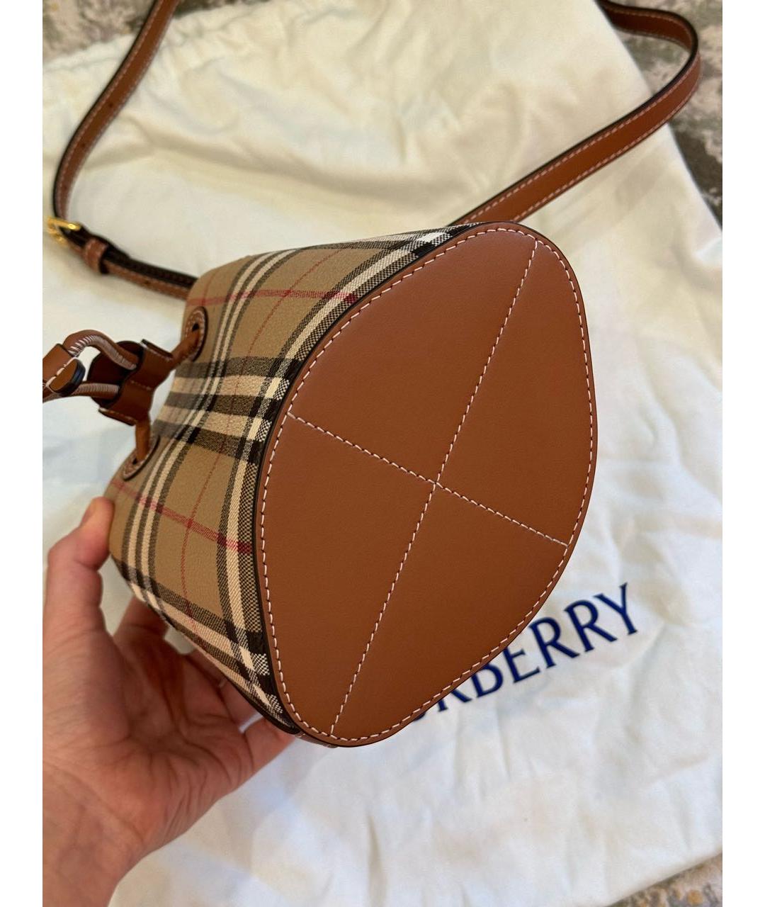 BURBERRY Бежевая кожаная сумка с короткими ручками, фото 4