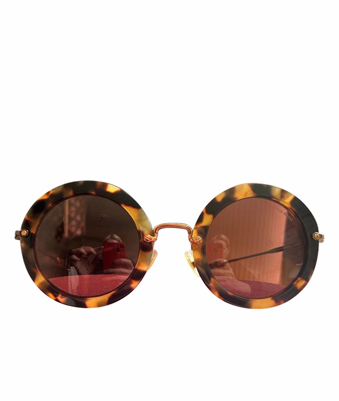 MIU MIU Коричневые пластиковые солнцезащитные очки, фото 1