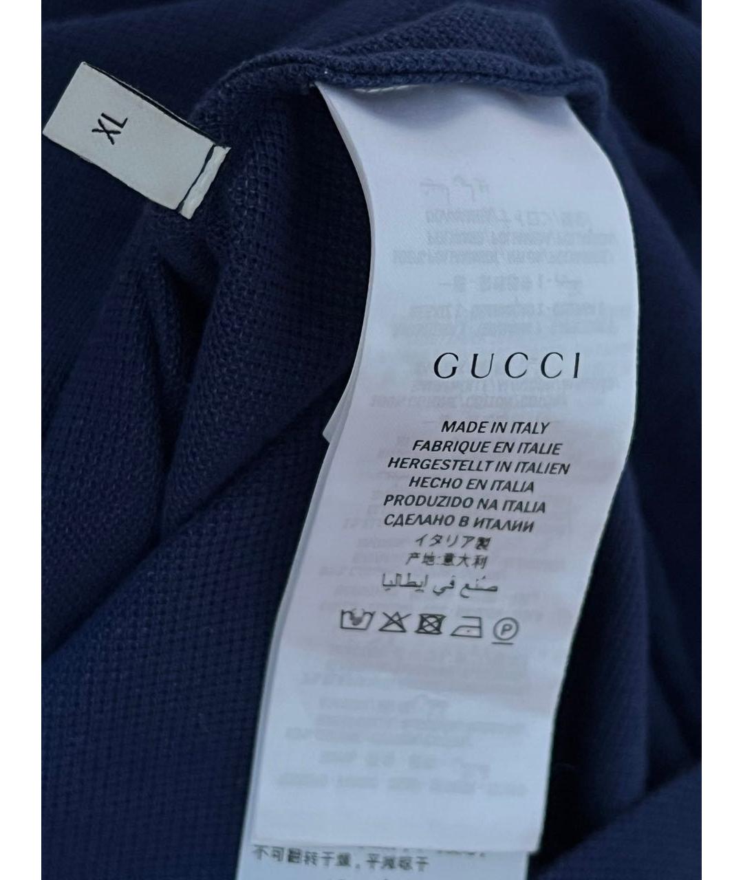 GUCCI Темно-синее хлопко-эластановое поло с коротким рукавом, фото 6