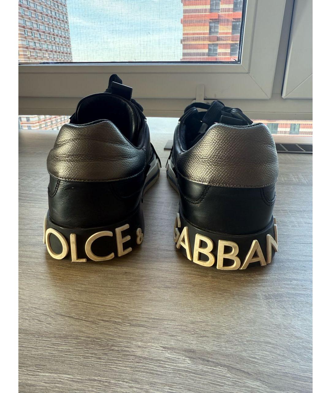 DOLCE&GABBANA Черные кожаные низкие кроссовки / кеды, фото 4