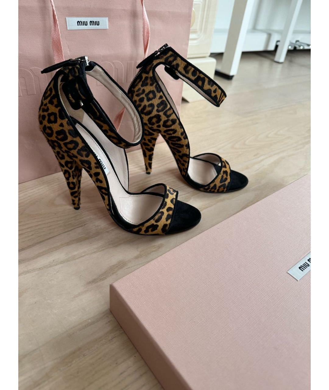 MIU MIU Коричневые кожаные босоножки, фото 3