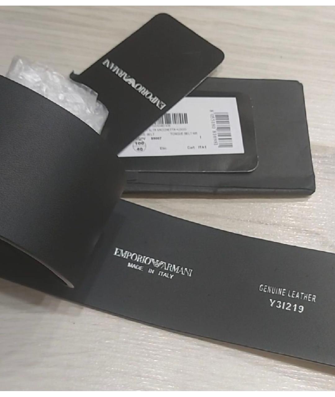 EMPORIO ARMANI Черный кожаный ремень, фото 4