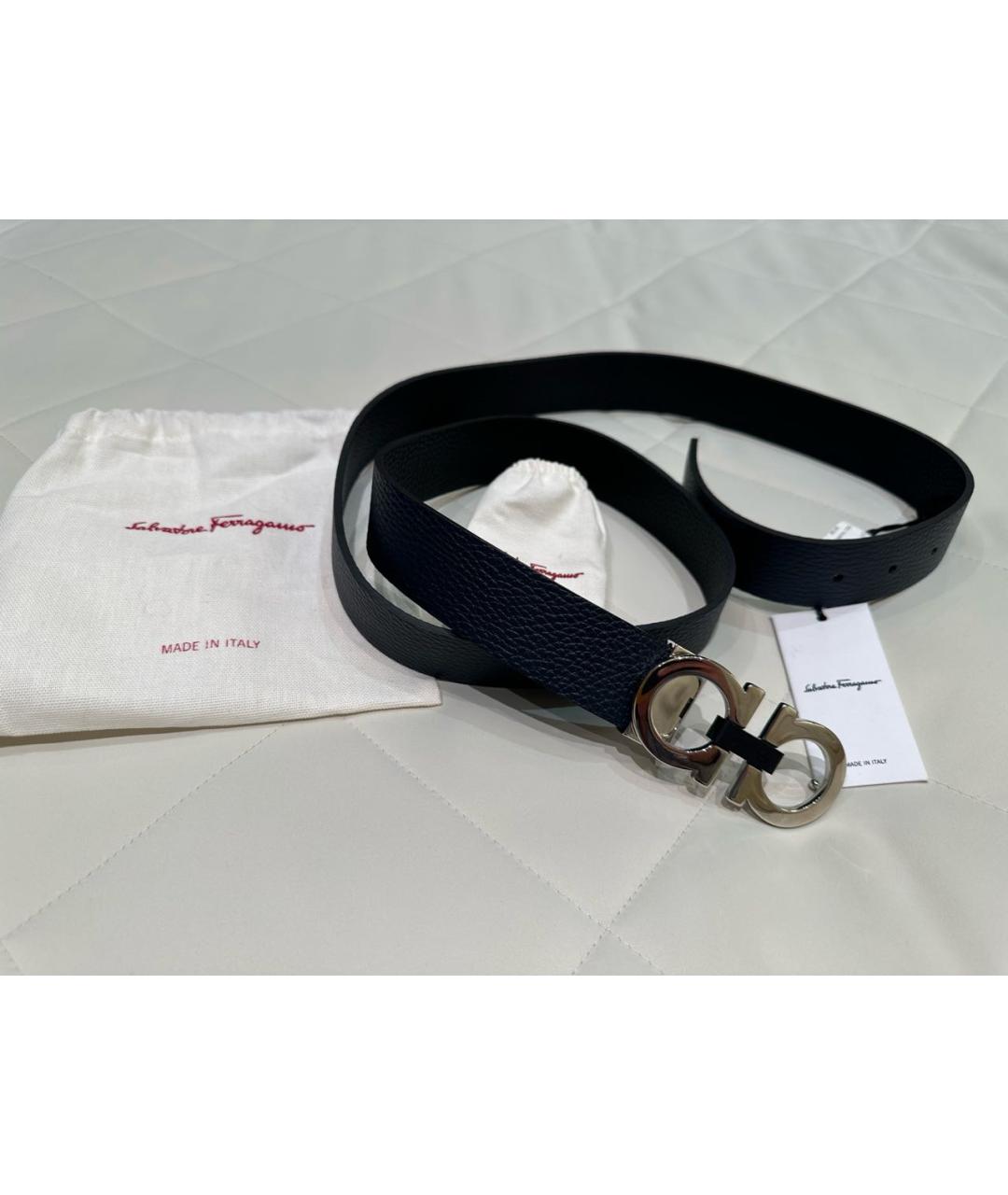 FERRAGAMO Темно-синий кожаный ремень, фото 4