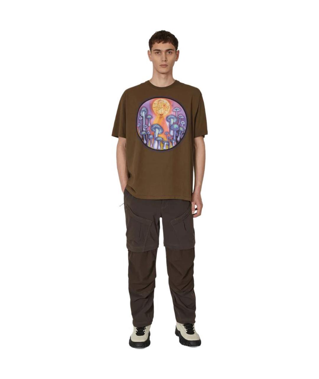 STUSSY Коричневая хлопковая футболка, фото 2