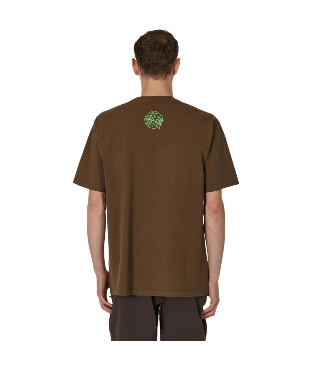 STUSSY Коричневая хлопковая футболка, фото 3