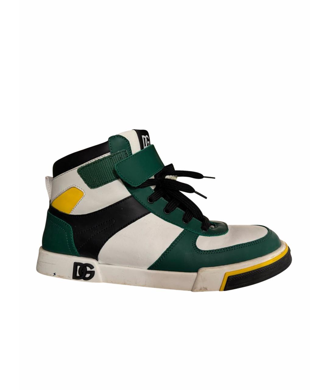 DOLCE&GABBANA Зеленые кожаные кеды, фото 1