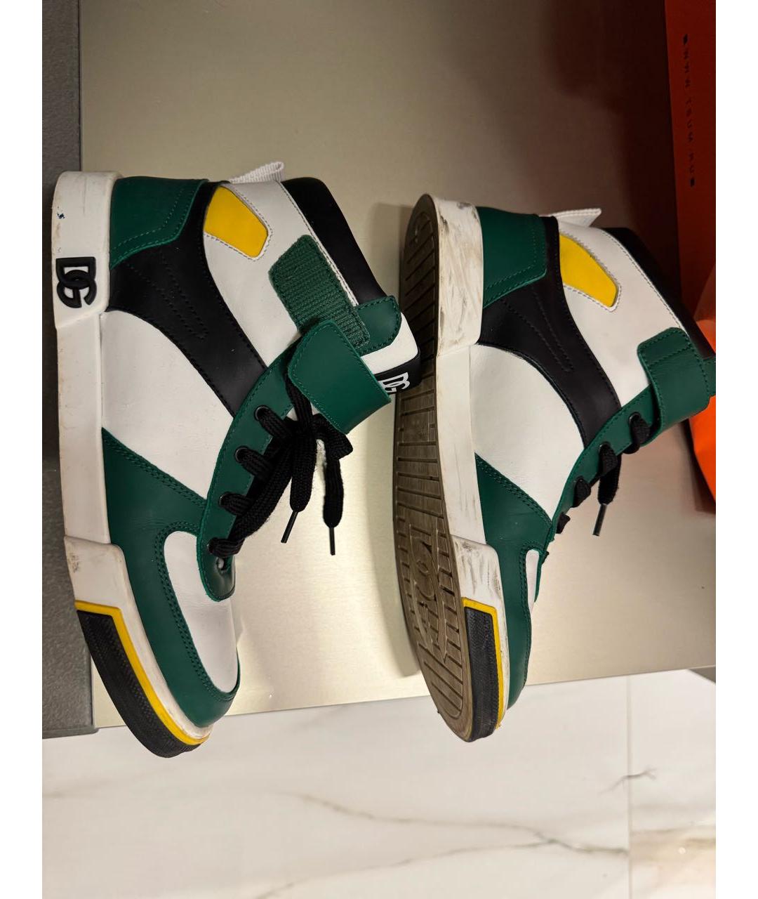 DOLCE&GABBANA Зеленые кожаные кеды, фото 3