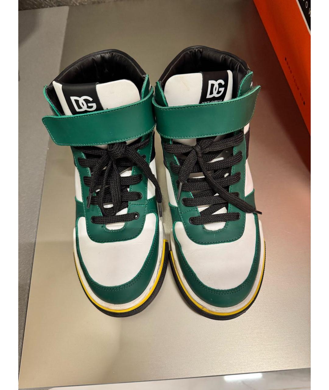 DOLCE&GABBANA Зеленые кожаные кеды, фото 2