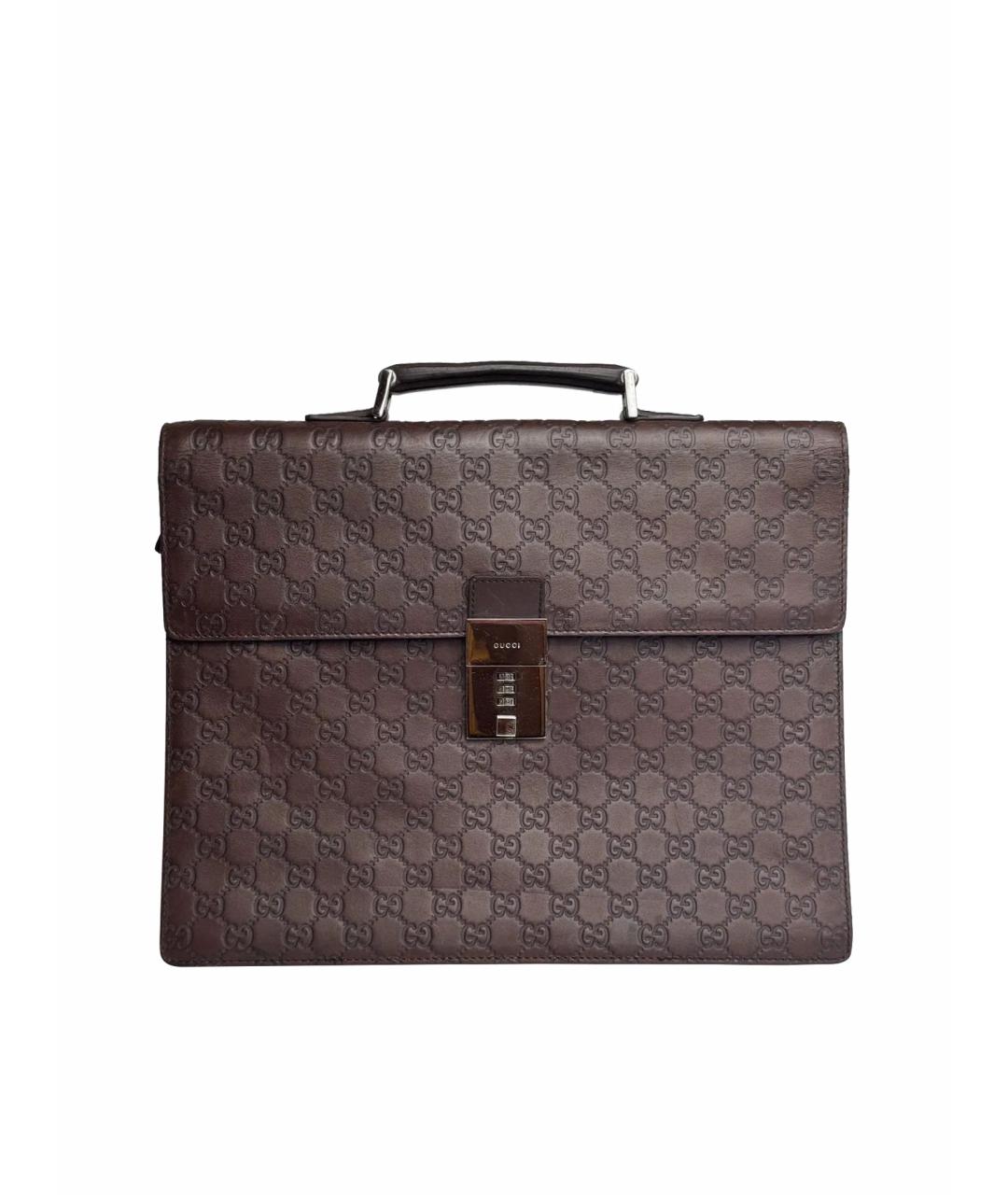 GUCCI Коричневый кожаный портфель, фото 1
