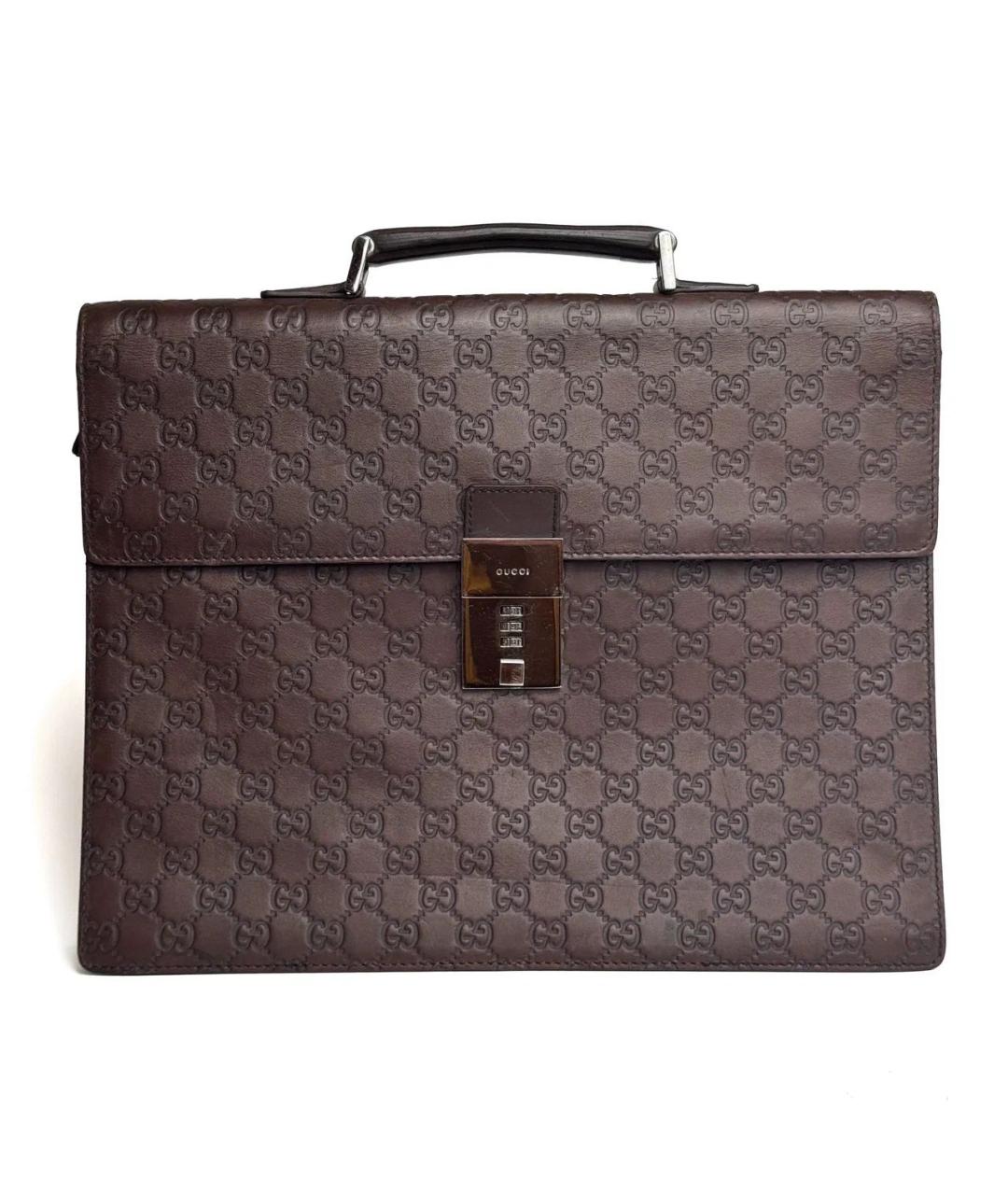 GUCCI Коричневый кожаный портфель, фото 9