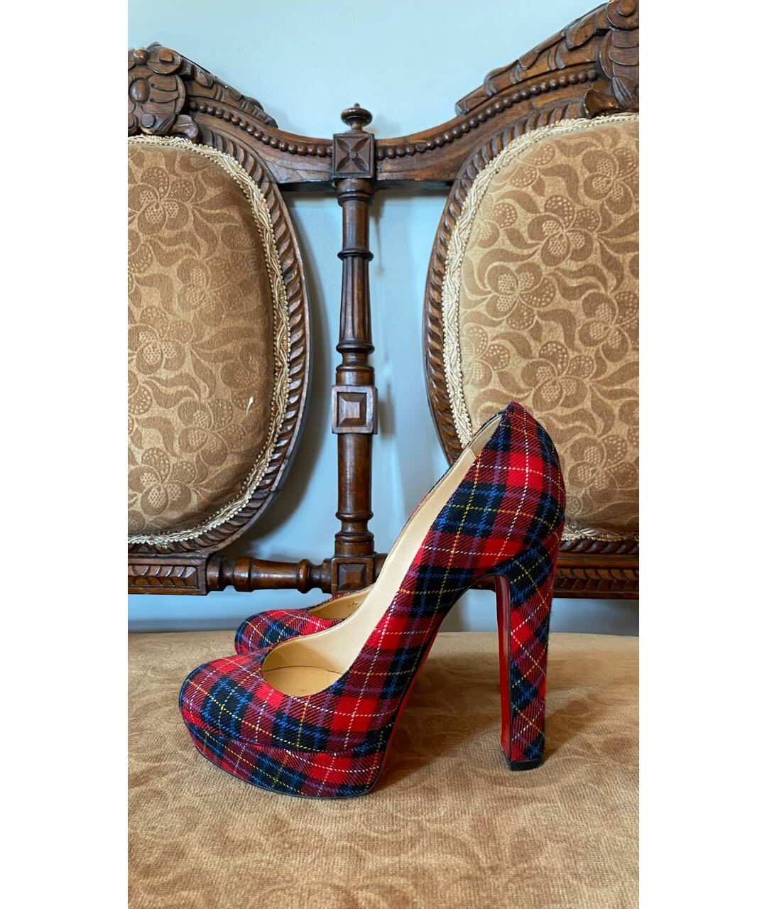 CHRISTIAN LOUBOUTIN Красные текстильные туфли, фото 9