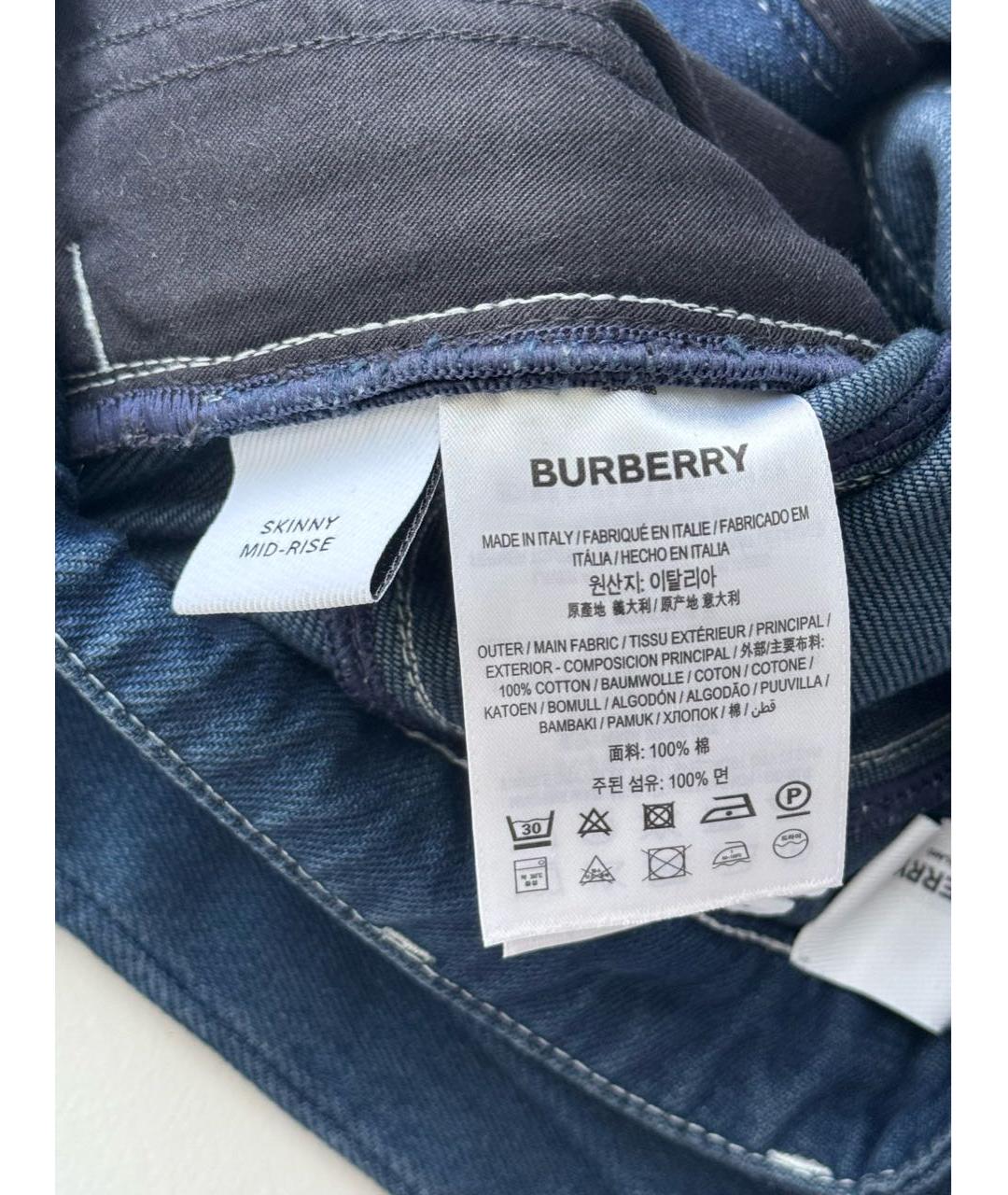 BURBERRY Синие хлопковые джинсы слим, фото 5