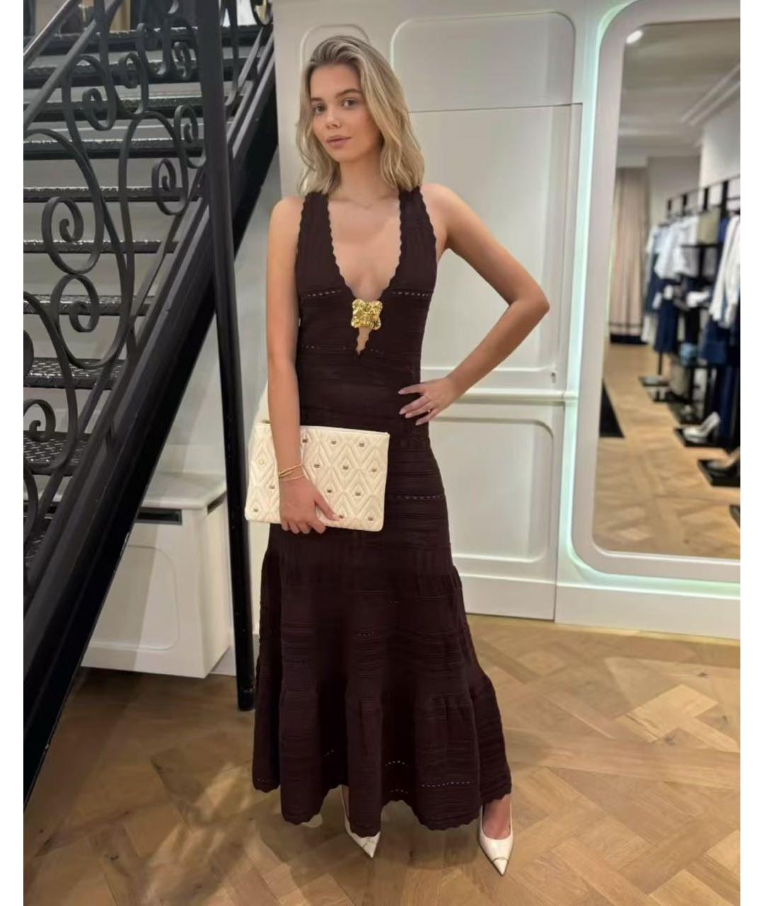 ELISABETTA FRANCHI Коричневое полиэстеровое повседневное платье, фото 8